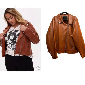 Torrid 3 (3X 22/24)‎ Faux Leather Cognac Brown Zip Up Biker Moto Punk Jacket New